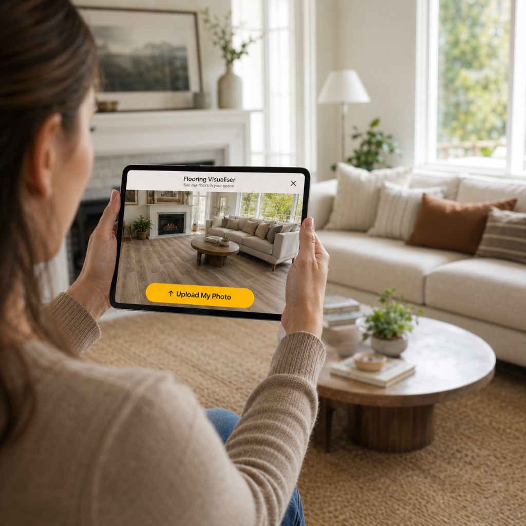 Customer uploading their own room photo on a tablet visualiser