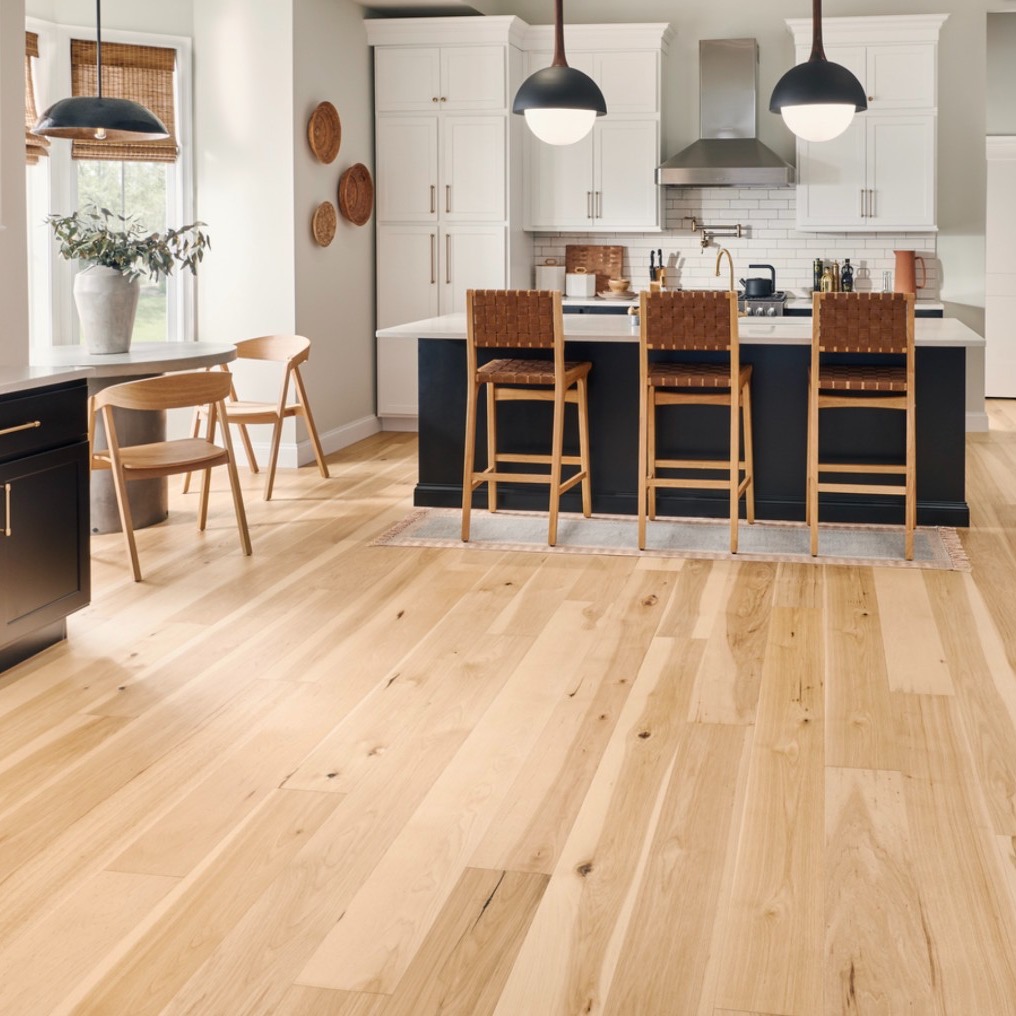 Sample room showing flooring visualised in an open-plan kitchen and living space