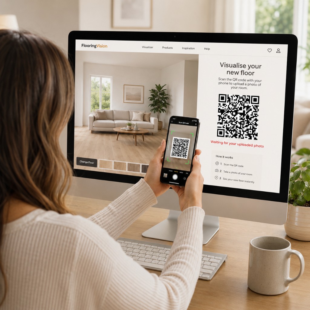 QR code displayed on screen waiting for the customer to upload their room photo
