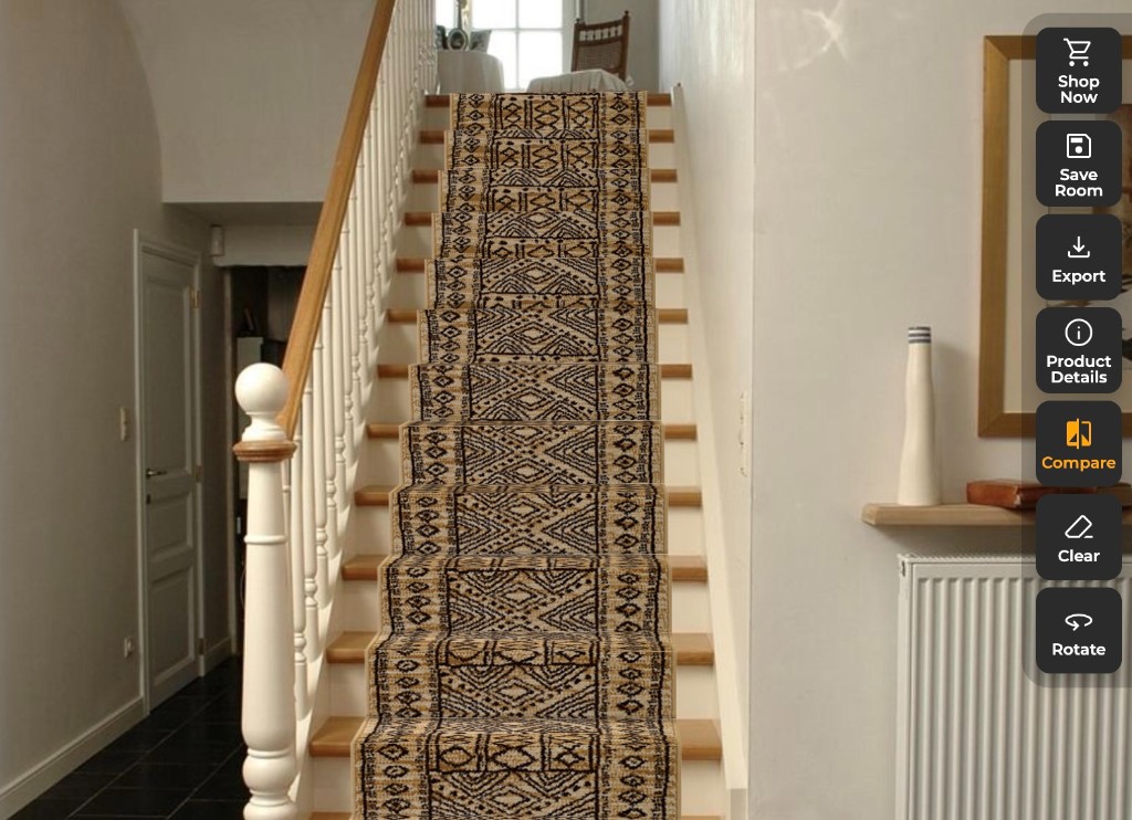Stair runner shown in the visualiser on a staircase photo