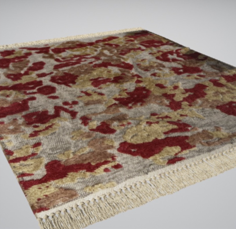 Close-up 3D view of a rug showing texture, pile and fringe detail