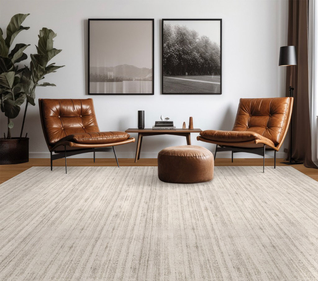Room scene with Baha Platinum rug visualised