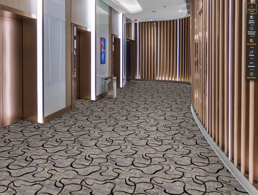 Commercial carpet visualised in a hotel corridor